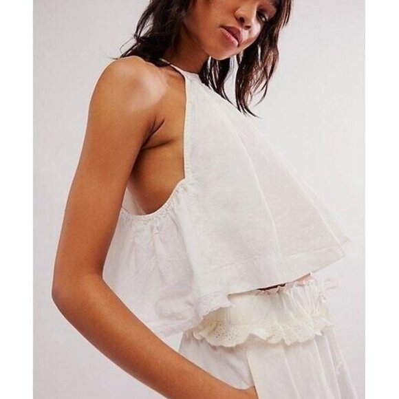 Free People Lace Cami Tank Blouse Top Sleeveless Cotton Poplin L New 278339 - Picture 1 of 6